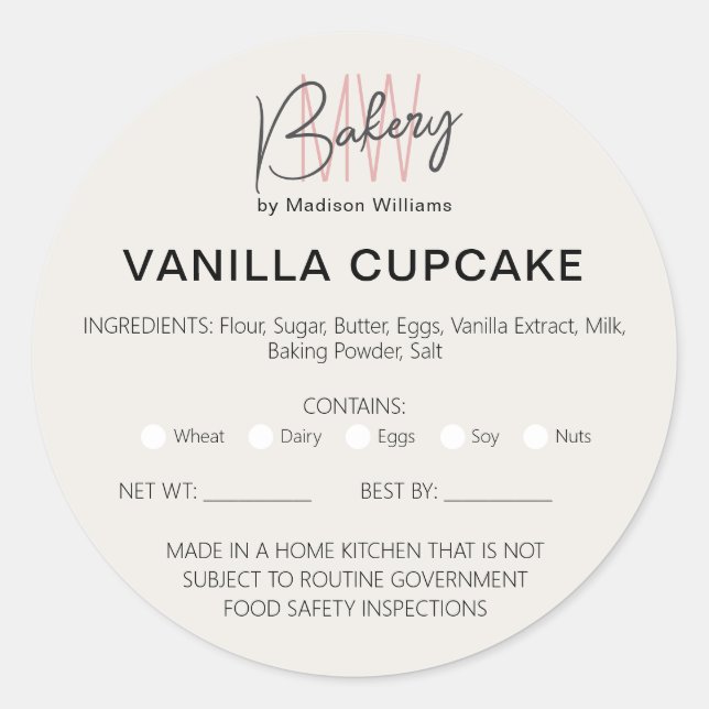 Adesivo Bakery Home Allergy Legal License Business Sticker (Frente)