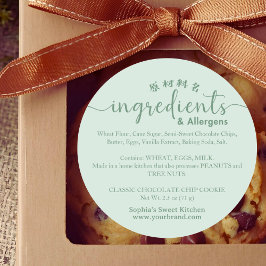 Adesivo Bakery Ingredient Allergen Minimalist Sage Green