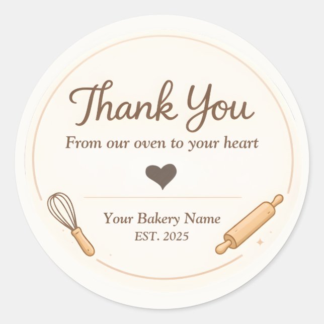Adesivo Bakery Thank You Sticker - Custom Creamy Design (Frente)