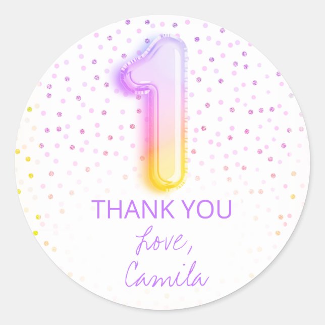 Adesivo Balão arco-íris - Letra número um primeiro anivers (Frente)