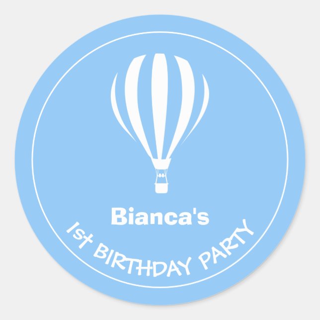 Adesivo Balão de ar quente azul-primeiro aniversario e bra (Frente)