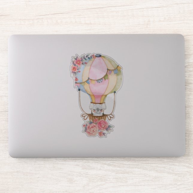 Adesivo Balão de Ar Quente Cinto com Aquarela de Urso (Computador)