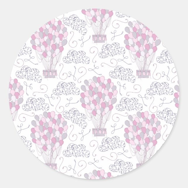 Adesivo Balão de ar quente com balões de festa rosa (Frente)