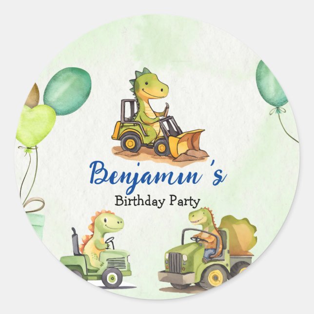 Adesivo Balão de caminhões de construção de dinossauro bon (Frente)