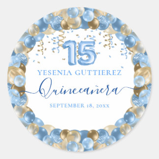 Adesivo Balão de Quinceañera Dourado Azul