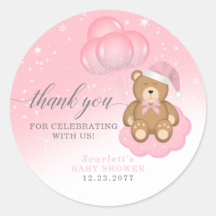 Adesivo Balão do Urso Sonolento Rosa Obrigado Chá de frald