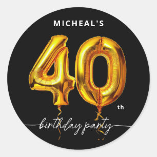 Adesivo Balão Dourado Preto Aniversário de 40 anos