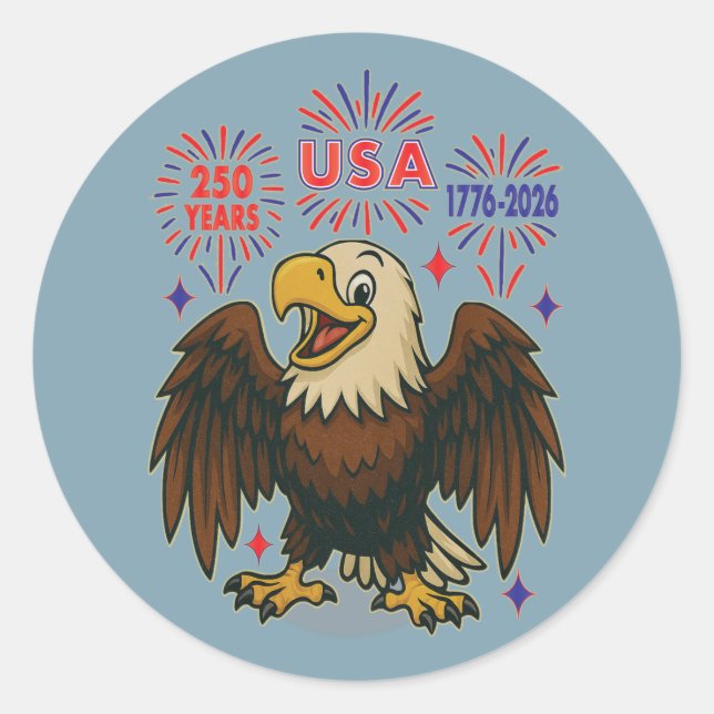 Adesivo Bald Eagle com Fireworks - EUA 250 Anos 1776-2026 (Frente)
