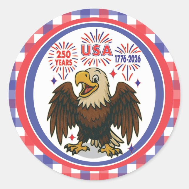 Adesivo Bald Eagle com Fireworks - EUA 250 Anos 1776-2026 (Frente)