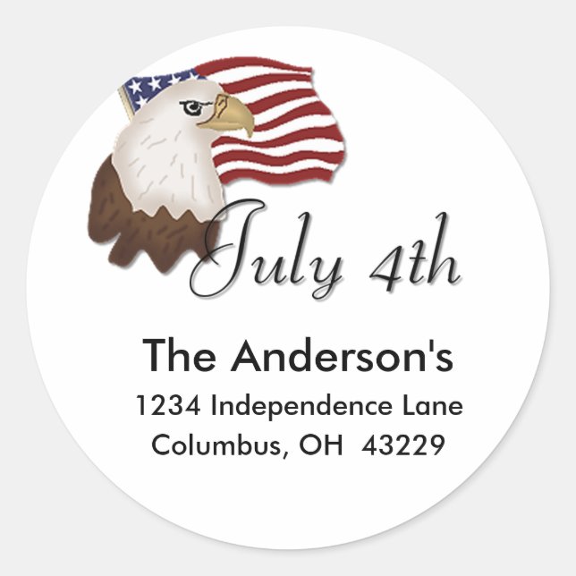 Adesivo Bald Eagle & Flag 4 julho 4 Address Label/Stickers (Frente)