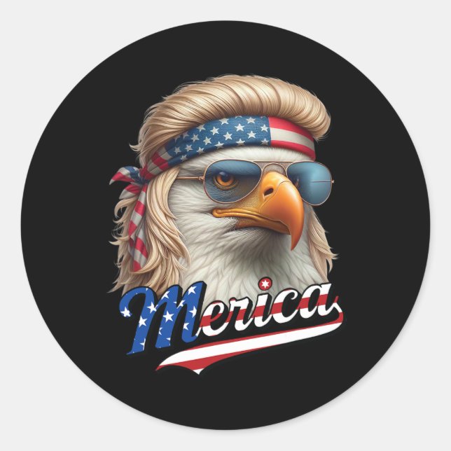Adesivo Bald Eagle Merica 4 de julho, Eagle Blonde Mullet (Frente)