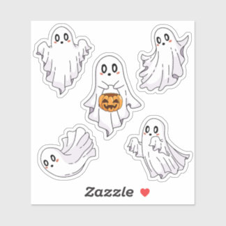 Adesivo Balde de Abóbora Fantasma Kawaii Minimalista de Ha
