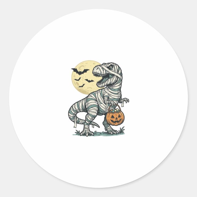 Adesivo Balde de Doces de T-Rex Múmia de Halloween Vetor V (Frente)
