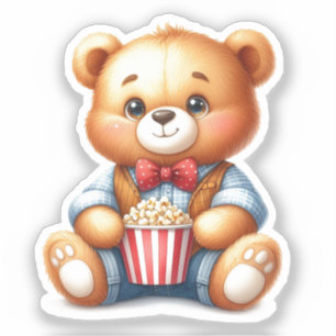 Adesivo Balde de Pipoca Urso Teddy Fofo