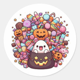 Adesivo Balde doce de Halloween Sticker Kawaii Ghost