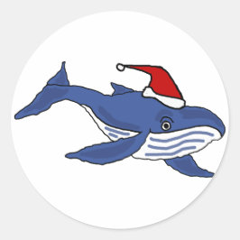 Adesivo Baleia Azul Engraçada em Papai Noel que Arte de Na