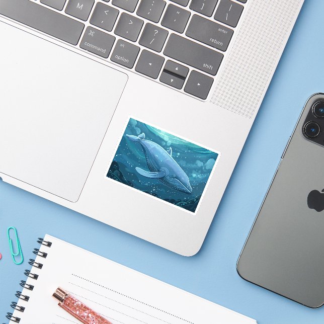 Adesivo Baleia azul pequena (Notebook com iPhone)