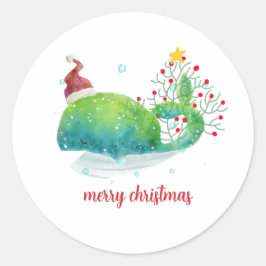 Adesivo Baleia branca com árvore de Natal Santa Hat