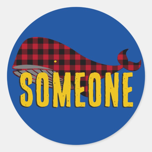 Adesivo Baleia Personalizada, Vermelho Russo na Xadrez de  (Frente)