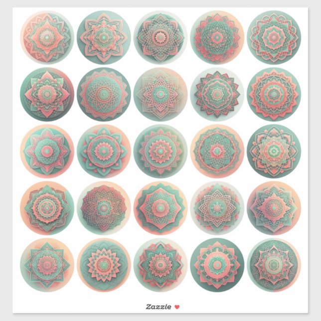Adesivo Bali Peach e Green Mandala Stickers Sheet de 25 (Folha)