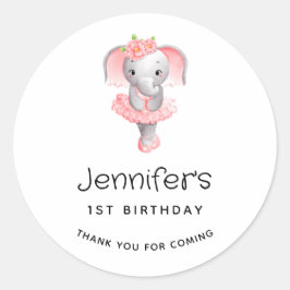 Adesivo Ballerina, Elefante Rosa E Cinza, Aniversário Obri