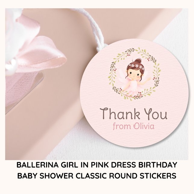 Adesivo Ballerina Girl no Chá de fraldas de aniversário do (Ballerina Pink Wreath Thank You Stickers)