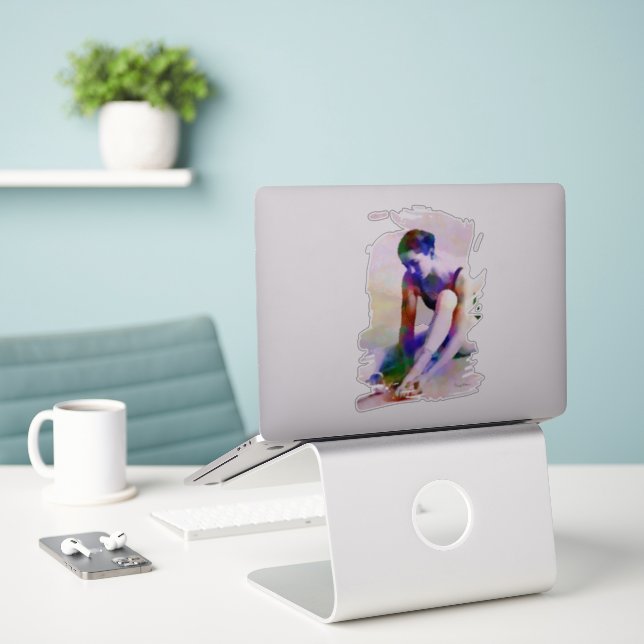Adesivo Ballerina, Rosa, Aquarela Arte Contemporânea (Laptop na mesa)
