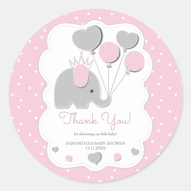 Adesivo Balloon Pink Elephant Baby Shower Girl (Frente)