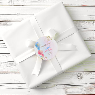 Adesivo Balões Azuis Cor-de-Rosa Sexo Revelar Chá Obrigado