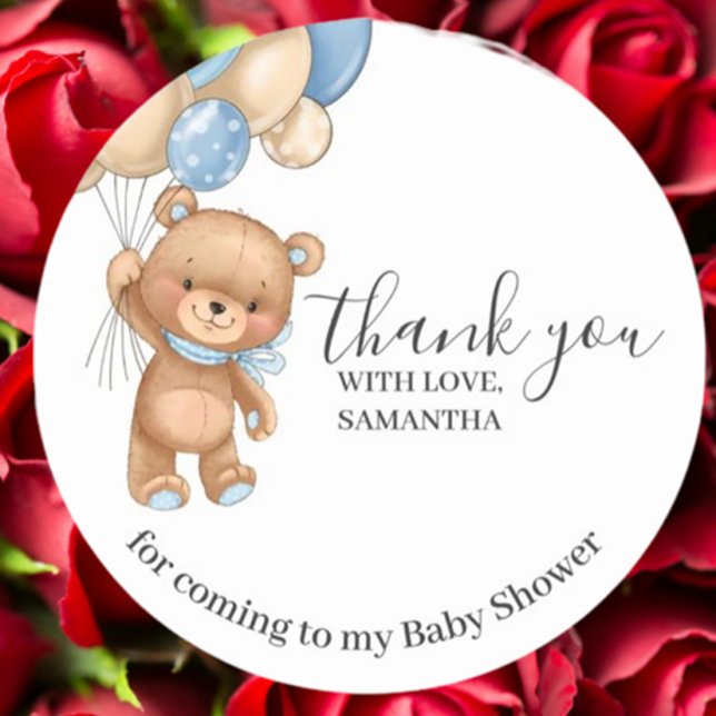Adesivo Balões Azuis Do Urso Teddy Obrigado (Express heartfelt gratitude with this Teddy Bear Blue Balloons Thank You sticker)