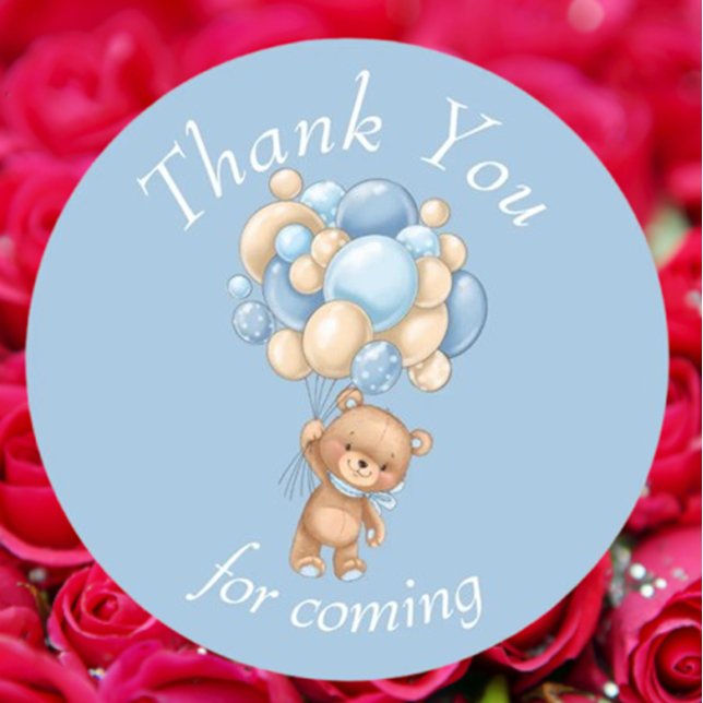 Adesivo Balões Azuis Do Urso Teddy Obrigado (Show your gratitude with our Teddy Bear Blue Balloons Thank You stickers.)