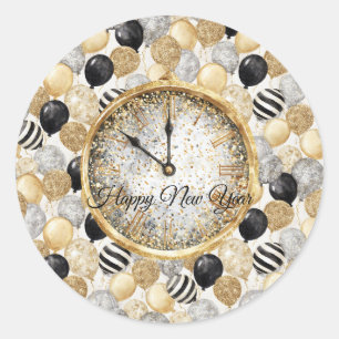 Adesivo Balões de Ano Novo Glitzy Dourado Prata Preto