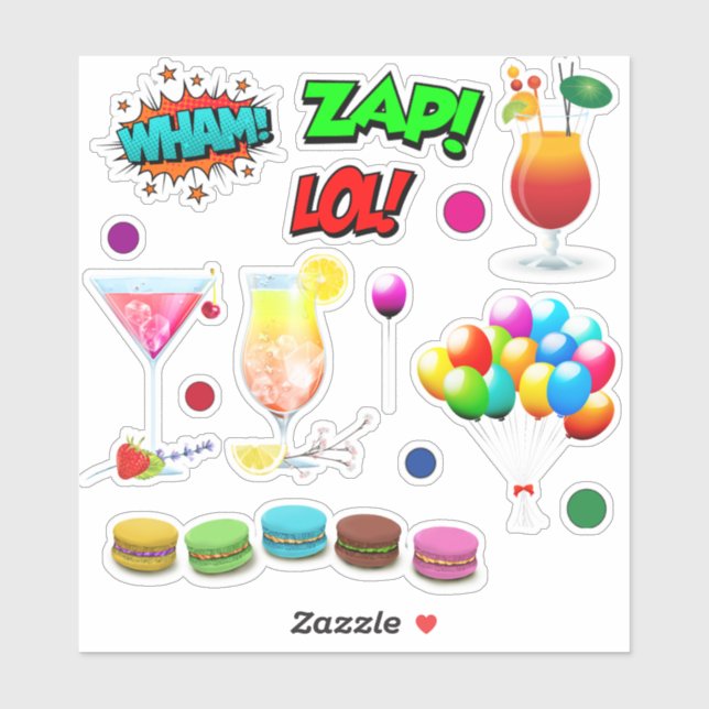 Adesivo Balões de comida de festas, super-heróis dizendo (Folha)