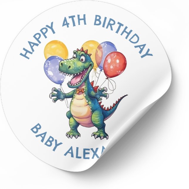 Adesivo Balões de Dinossauro de Aniversário Personalizado (Criador carregado)