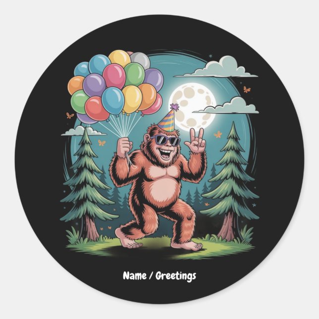 Adesivo Balões de Festa de aniversário Bigfoot Engraçado (Frente)