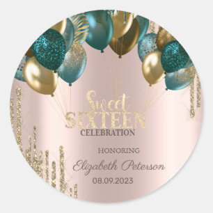 Adesivo Balões de Glitter Dourado Drips Rose Gold Sweet 16