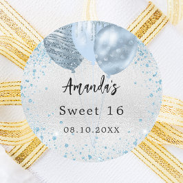 Adesivo Balões festas de aniversário de brilho azul-prata