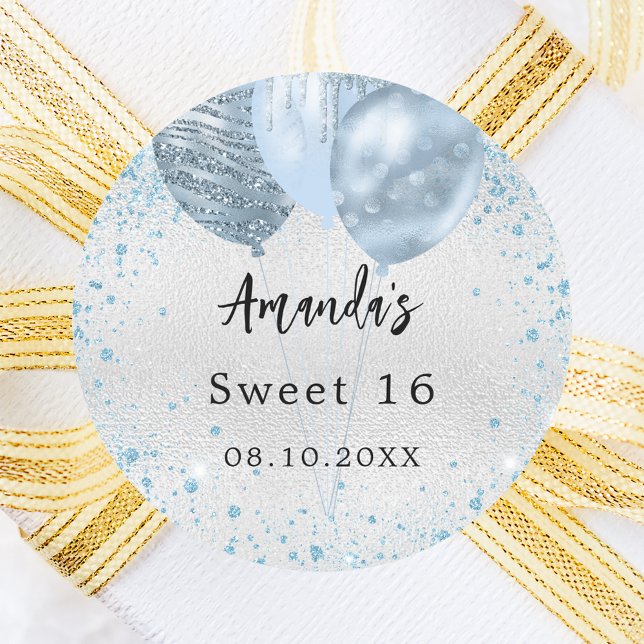 Adesivo Balões festas de aniversário de brilho azul-prata (Criador carregado)