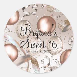 Adesivo Balões Rosa Dourado e Brilho Festa Sweet 16