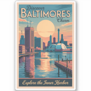 Adesivo Baltimore Maryland Skyline Viagem Art Vintage