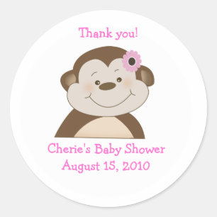 Adesivo Bambino Monkey Pink Personalizado Favor Sticker