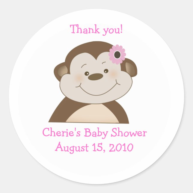 Adesivo Bambino Monkey Pink Personalizado Favor Sticker (Frente)