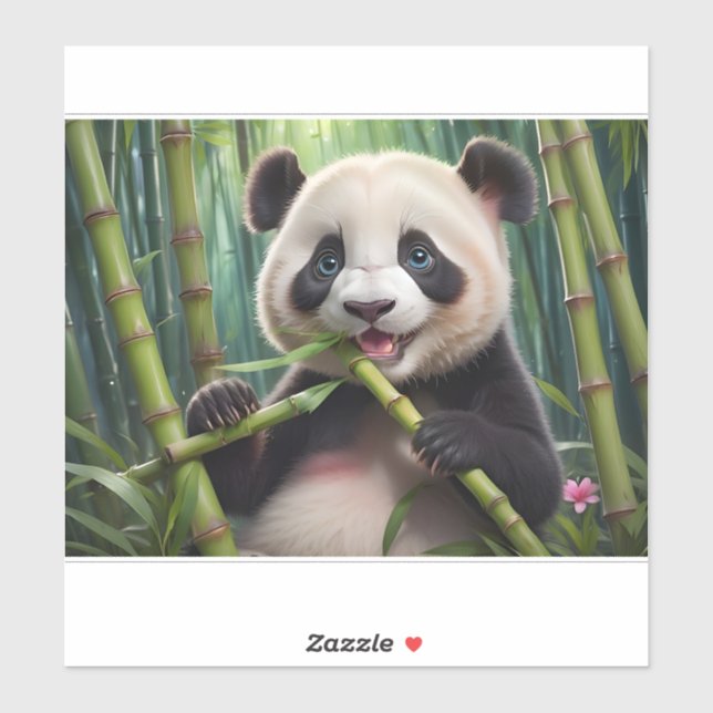 Adesivo Bamboo Comendo Panda Bonito (Folha)