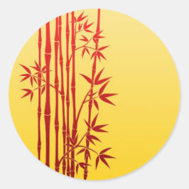 Adesivo Bambu vermelho com folhas em amarelo