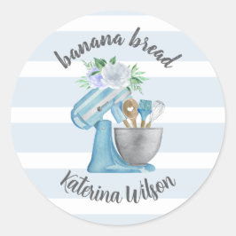 Adesivo Banana Bread Label Blue Flower Mixer Small Bakery