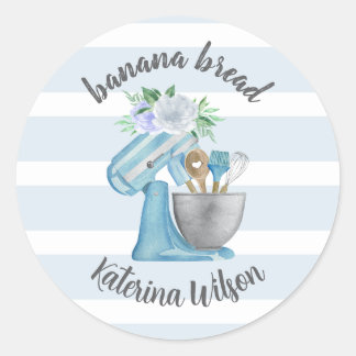 Adesivo Banana Bread Label Blue Flower Mixer Small Bakery