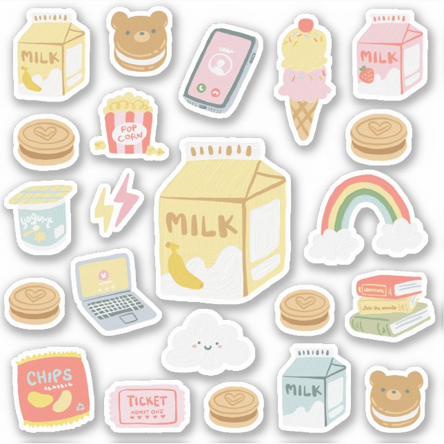 Adesivo Banana Milk & Sweet Cookies Assorted Sticker Pack (Frente)