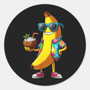 Adesivo Banana Usando Óculos de Sol Bebendo Coco Verão