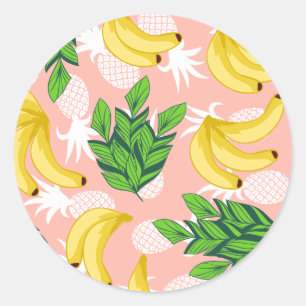 Adesivo Bananas e abacaxis amarelos tropicais no rosa
