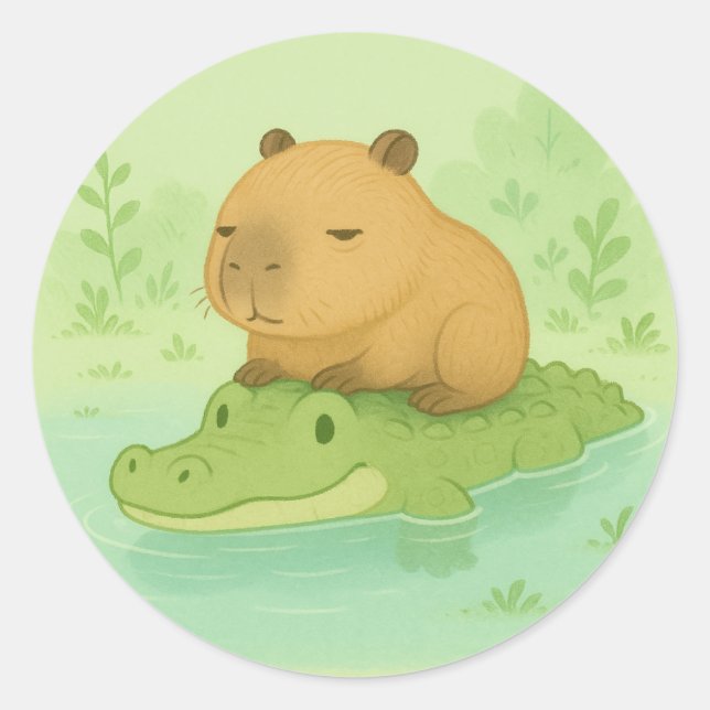 Adesivo Banda desenhada Capybara sobre Crocodilo Verde (Frente)